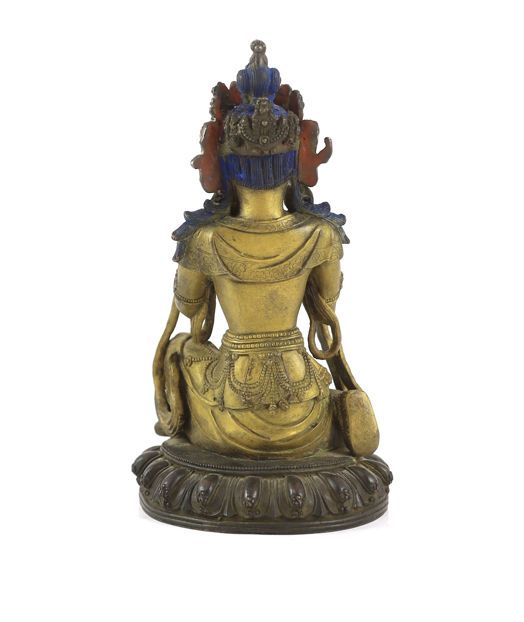 A Chinese gilt bronze figure of a kneeling Bodhisattva